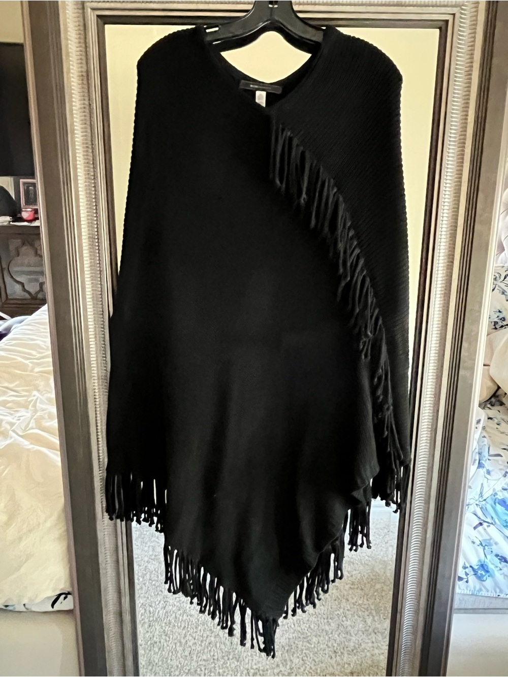 BCBGMaxAzria Black Knit Fringe Poncho